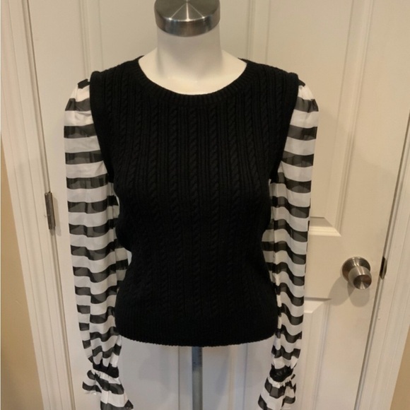 Maeve Black cable knit & sheer stripe sleeves - Picture 6 of 8